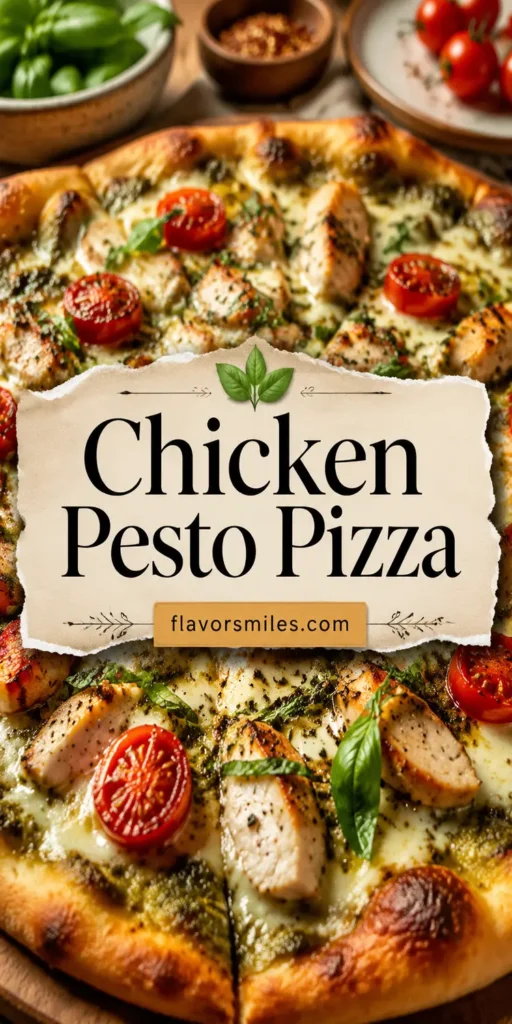 Chicken Pesto Pizza with Mozzarella and Tomatoes
