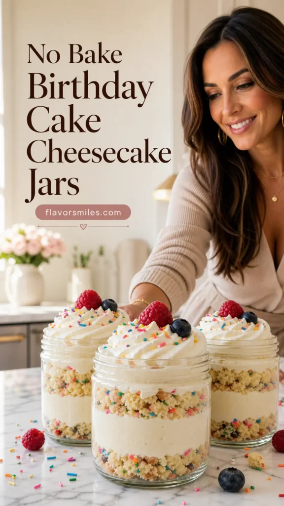 No Bake Birthday Cake Cheesecake Jars