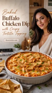 Baked Buffalo Chicken Dip with Crispy Tortilla Topping