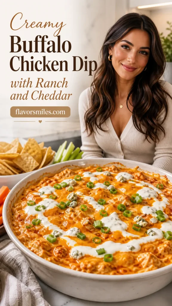 Creamy Buffalo Chicken Dip with Ranch and Cheddar