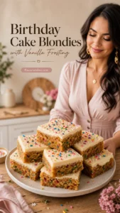Birthday Cake Blondies with Vanilla Frosting