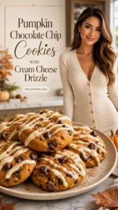 Pumpkin Chocolate Chip Cookies with Cream Cheese Drizzle