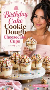 Birthday Cake Cookie Dough Cheesecake Cups