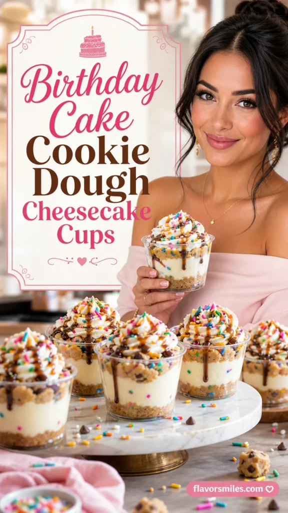 Birthday Cake Cookie Dough Cheesecake Cups