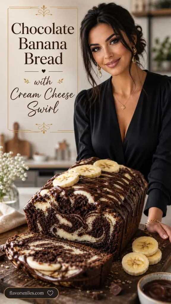 Chocolate Banana Bread with Cream Cheese Swirl