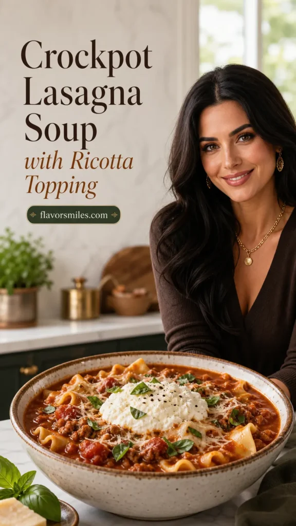 Crockpot Lasagna Soup with Ricotta Topping