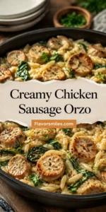 Creamy Chicken Sausage Orzo Skillet - Eat Yourself Skinny