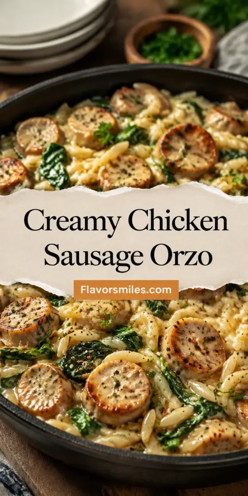 Creamy Chicken Sausage Orzo Skillet - Eat Yourself Skinny