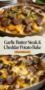 Garlic Butter Steak & Cheddar Potato Bake (Creamy & Delicious)