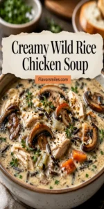 Creamy Wild Rice Chicken Soup with Roasted Mushrooms.
