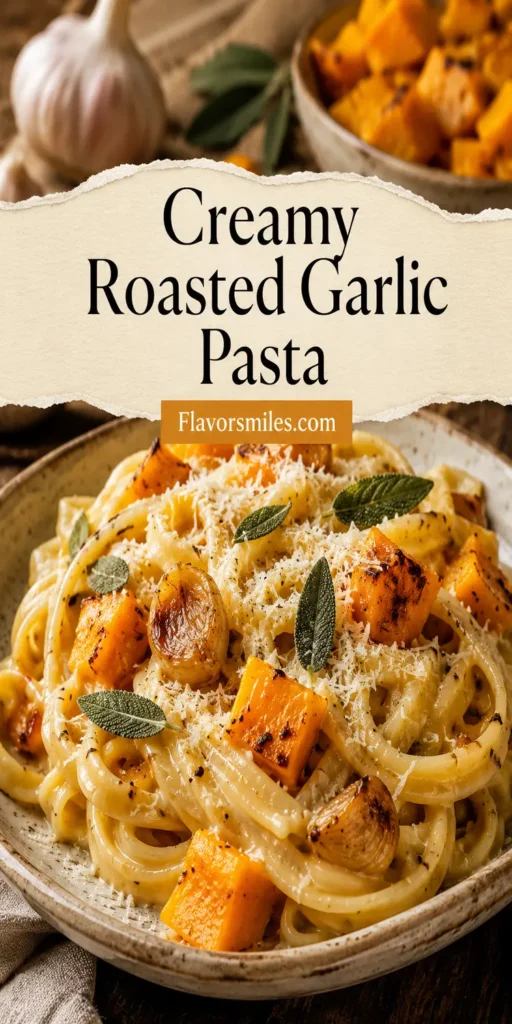 Creamy Roasted Garlic Butternut Squash Pasta.