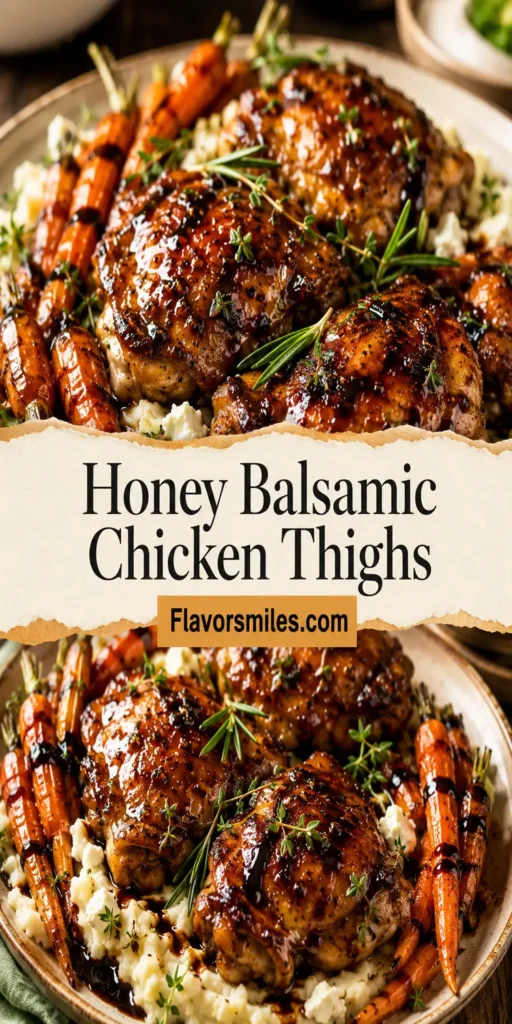 Honey Balsamic Chicken Thighs with Goat Cheese Mashed Potatoes and Roasted Carrots