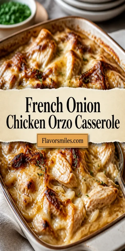 French Onion Chicken Orzo Casserole