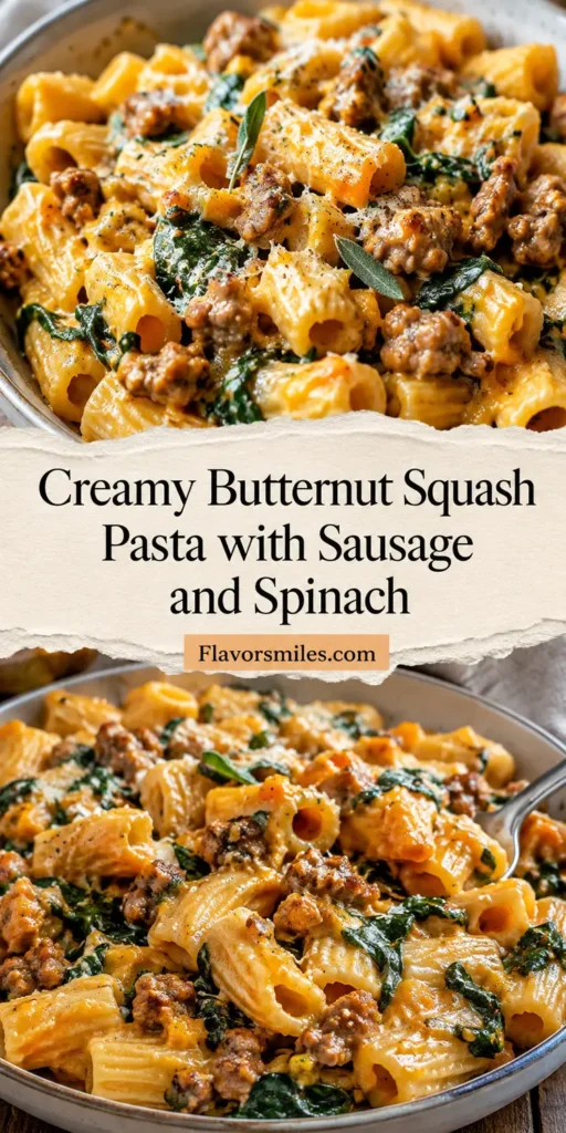 Creamy Butternut Squash Pasta with Sausage and Spinach